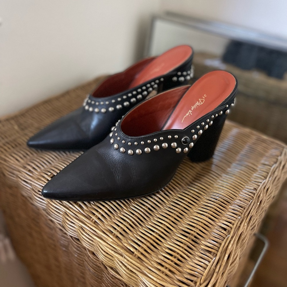 3.1 Phillip Lim Patsy Studded Leather Block Heel Mules (Size 40)